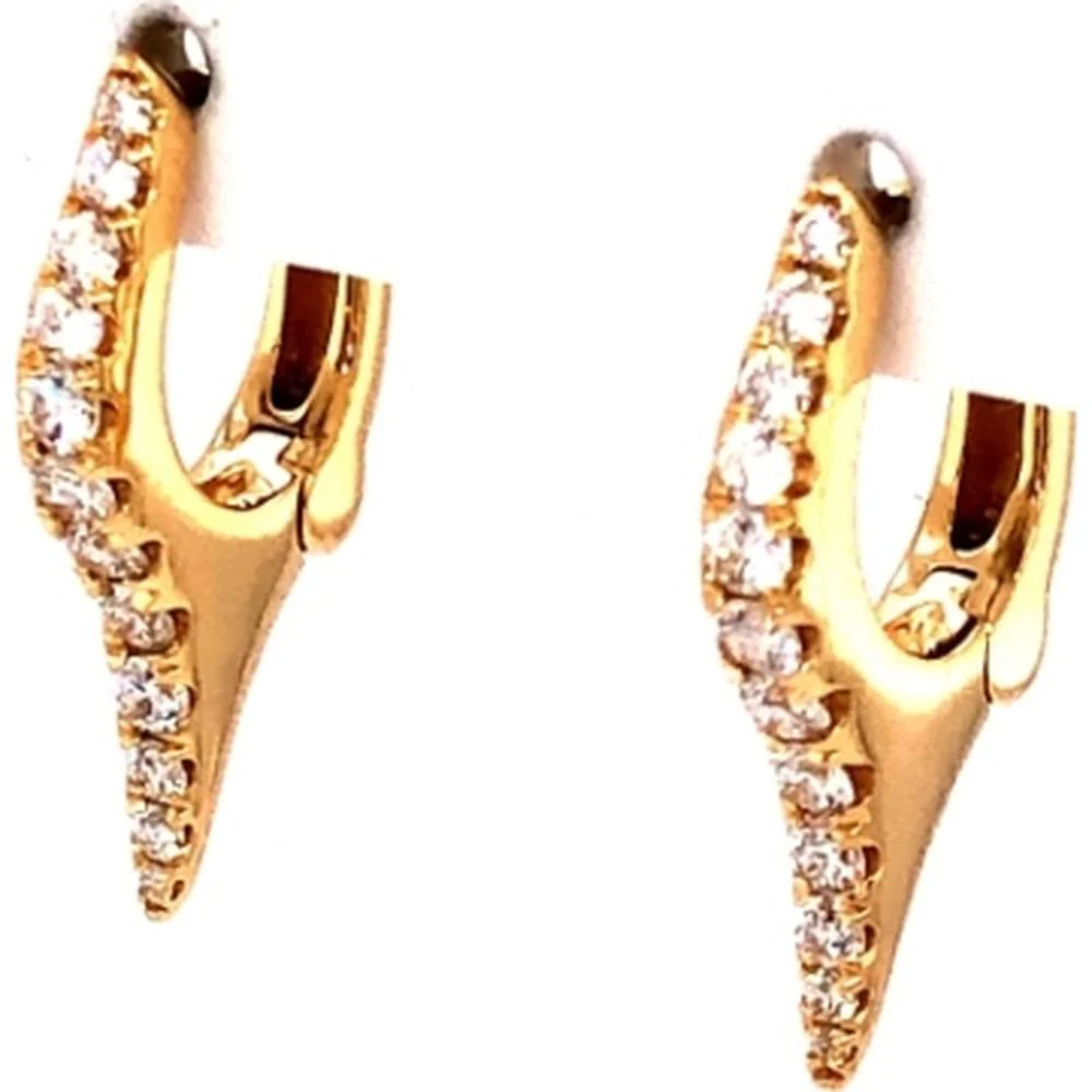 18K Yellow Gold Diamond Huggie Drop Earrings with Tapered Pointed Silhouette by Afarin