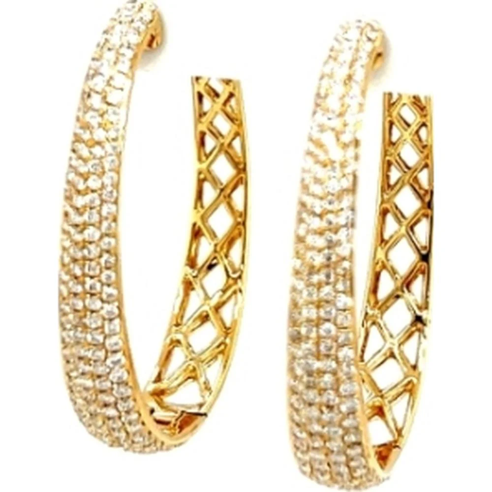 18K Yellow Gold Diamond Large Hoop Earrings with Openwork Lattice Design by Afarin