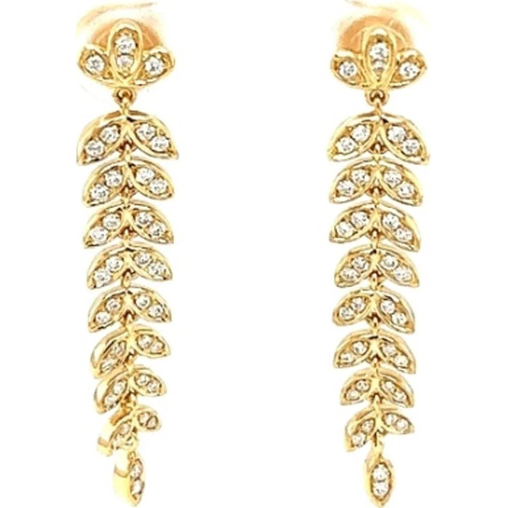 18K Yellow Gold Diamond Marquise Motif Drop Earrings by Afarin