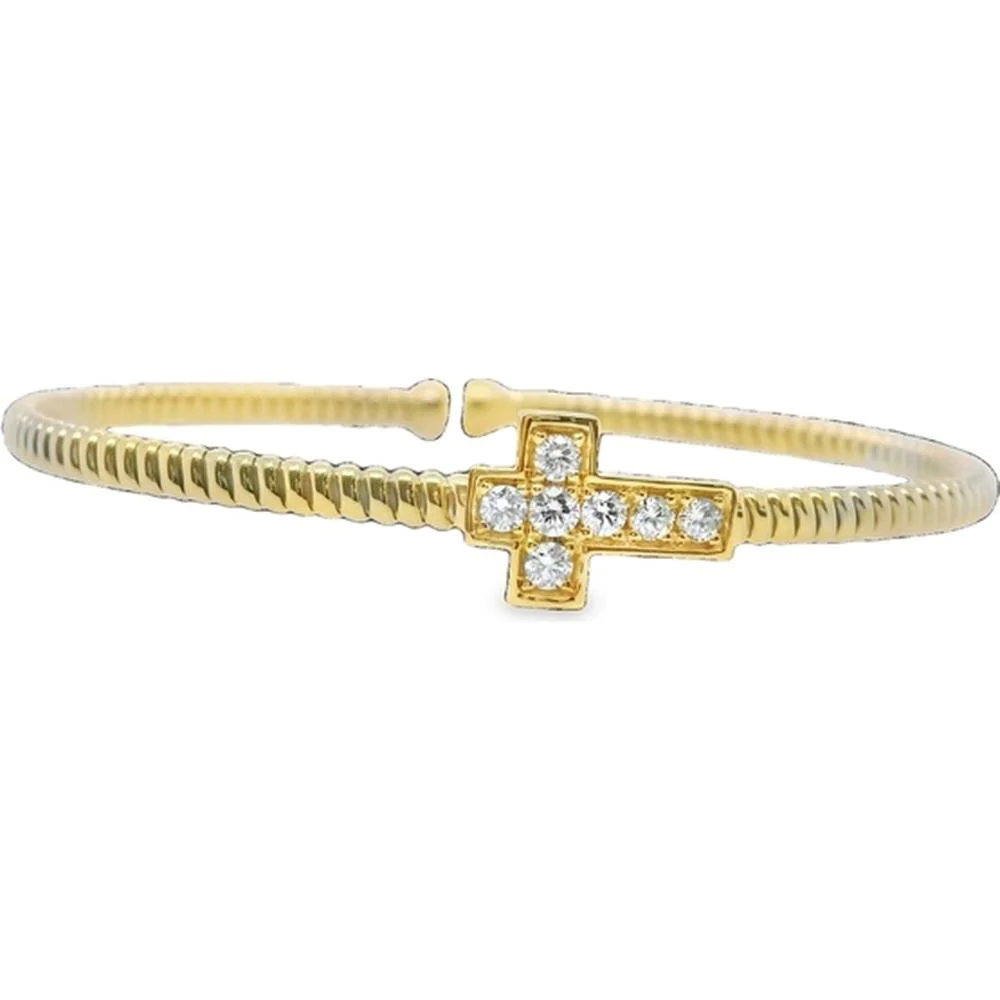 18K Yellow Gold Diamond Motif Bangle Bracelet with Round Diamonds by Afarin