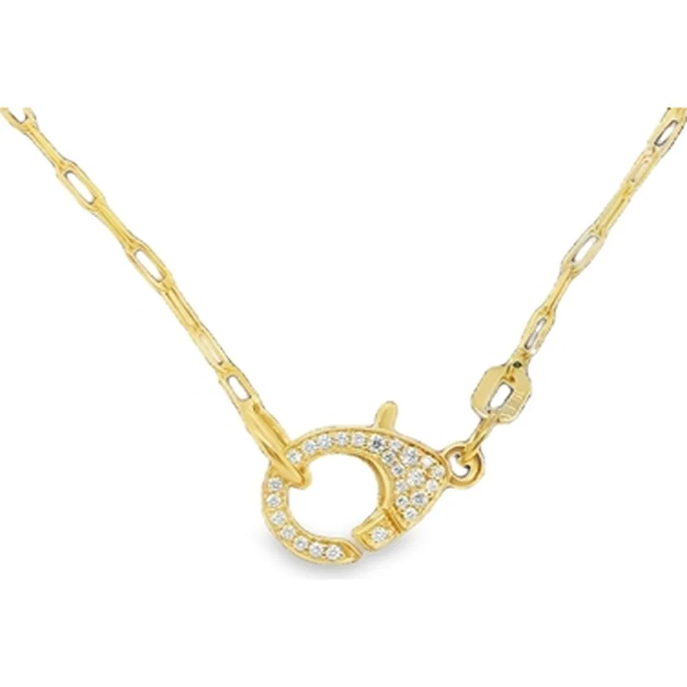 18K Yellow Gold Diamond Motif Necklace with Elongated Link Chain by Afarin