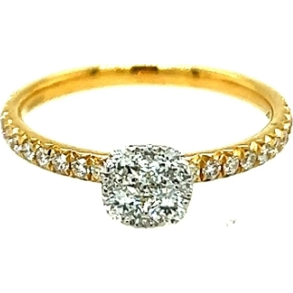18K Yellow Gold Diamond Ring with Round Halo-Inspired Center and Diamond Accented Band by Afarin