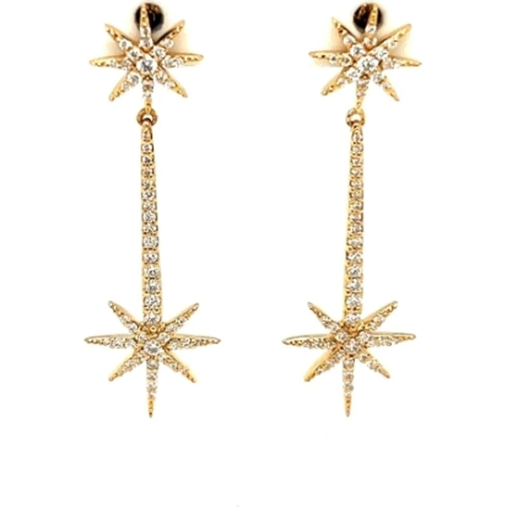 18K Yellow Gold Diamond Starburst Drop Earrings by Afarin