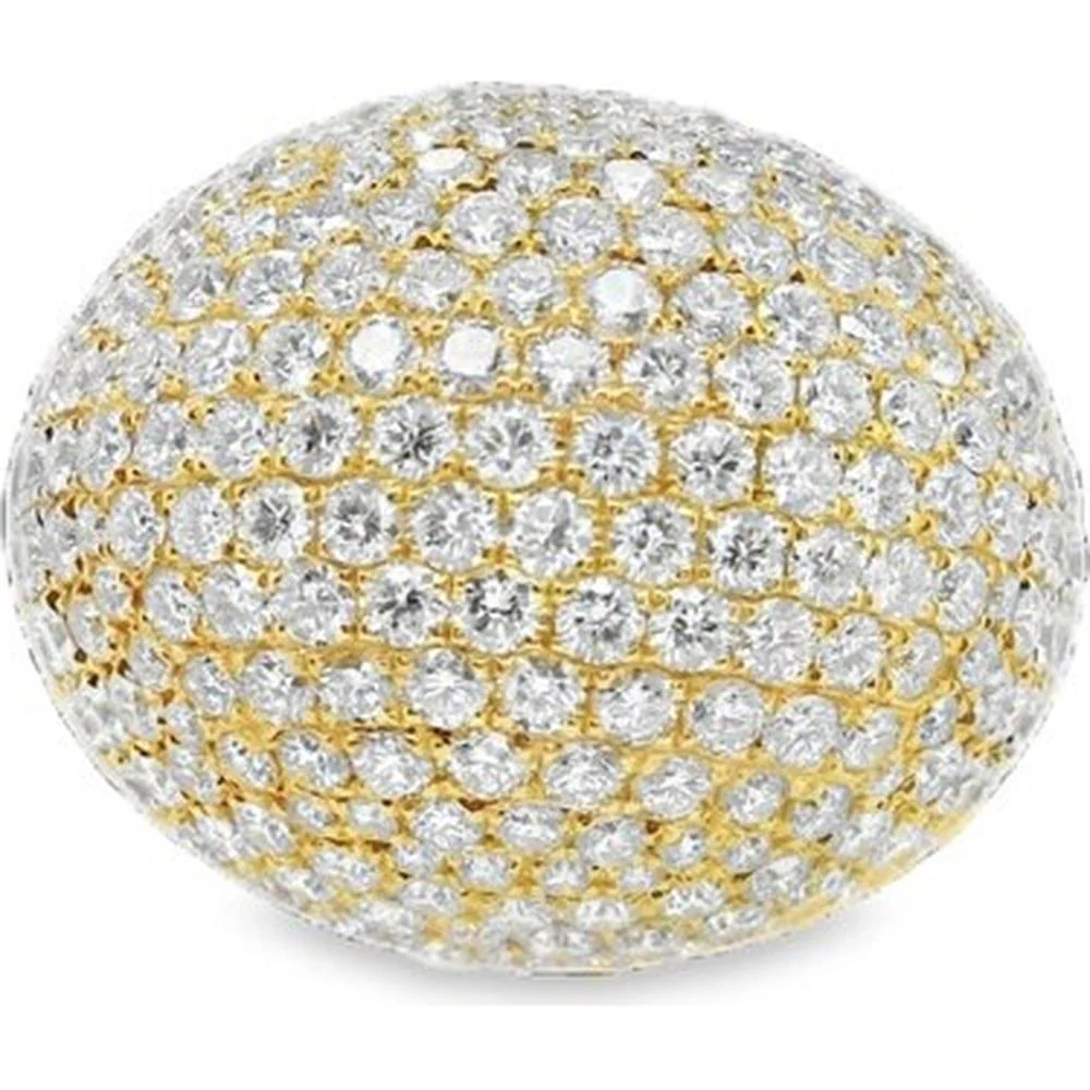 18K Yellow Gold Dome Ring with Pavé Set Round Diamonds by Afarin