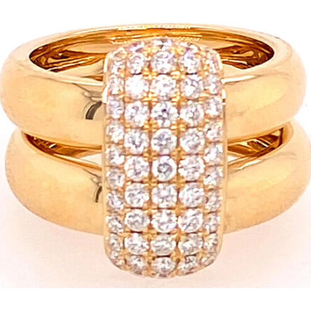 18K Yellow Gold Double-Band Ring with Pavé Set Round Diamonds by Afarin