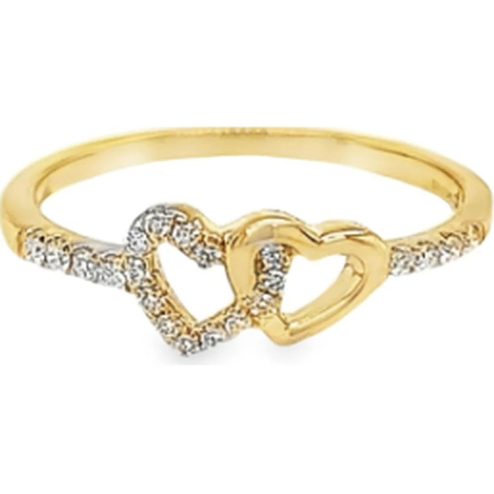 18K Yellow Gold Double Heart Ring with Diamond Accents by Afarin