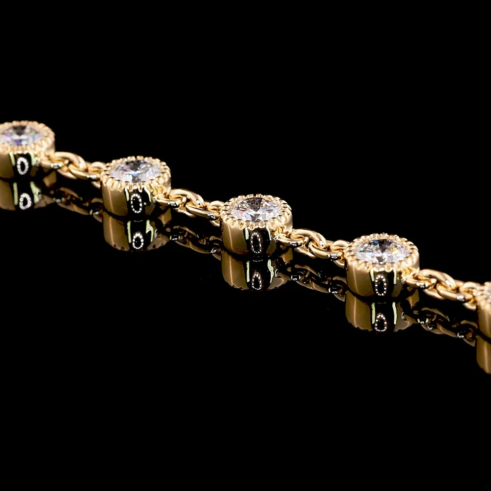 18K Yellow Gold Double Strand Station Necklace with Bezel Set Round Lab Diamonds - 14.06 Carats Total Diamond Weight, E-F Color VS2 Clarity - Covaloro Fine Jewelry - Image 4