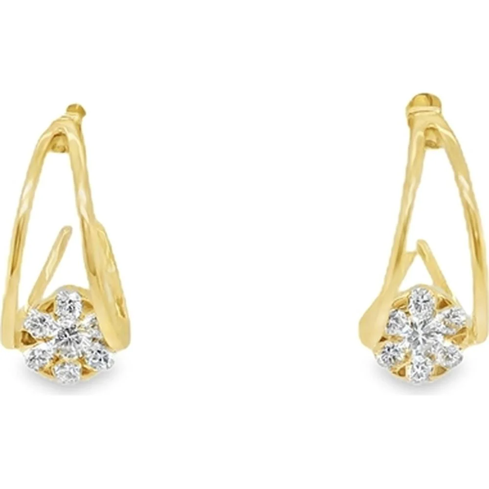 18K Yellow Gold Drop Earrings with Floral Cluster Round Diamonds by Afarin