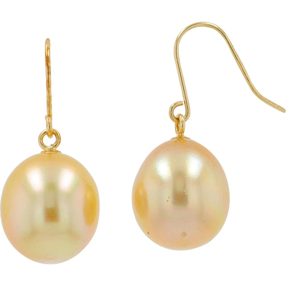 18K Yellow Gold Drop Earrings with Lustrous Round Pearls - 2 Pearls Total Gem Weight - Image 2