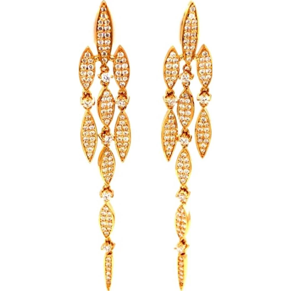 18K Yellow Gold Drop Earrings with Pavé Set Marquise Diamonds by Afarin