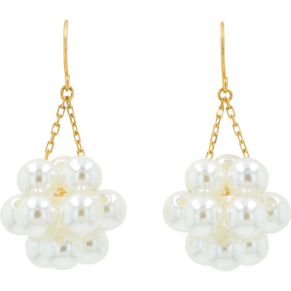 18K Yellow Gold Drop Pearl Cluster Earrings with 4 - 5mm Luminous Pearls - Total Gem Weight 8 - 10mm