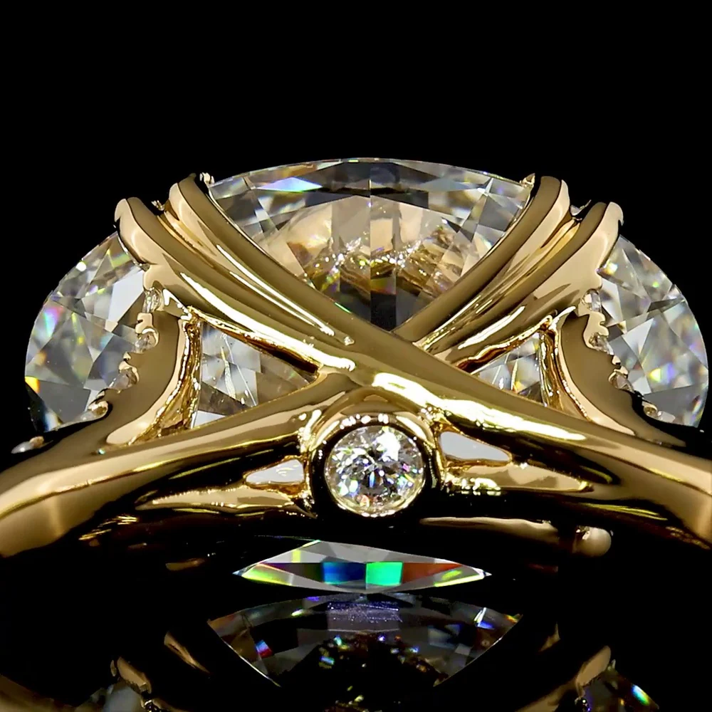 18K Yellow Gold East-West Hidden Halo Ring with 4.13 Carats Oval Lab Diamond and 0.65 Carats Round Diamond Accents - 4.78 Total Carat Weight IGI Certified - Covaloro Fine Jewelry - Image 3