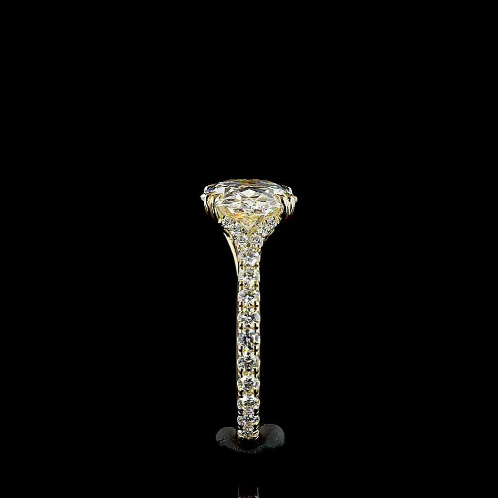 18K Yellow Gold East-West Hidden Halo Ring with 4.13 Carats Oval Lab Diamond and 0.65 Carats Round Diamond Accents - 4.78 Total Carat Weight IGI Certified - Covaloro Fine Jewelry - Image 4
