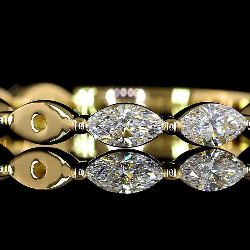 18K Yellow Gold East-West Marquise Cut Lab Diamond 3/4 Eternity Band - 0.70 Carat Total Weight, E-F Color, VS Clarity - Covaloro Fine Jewelry - Image 2