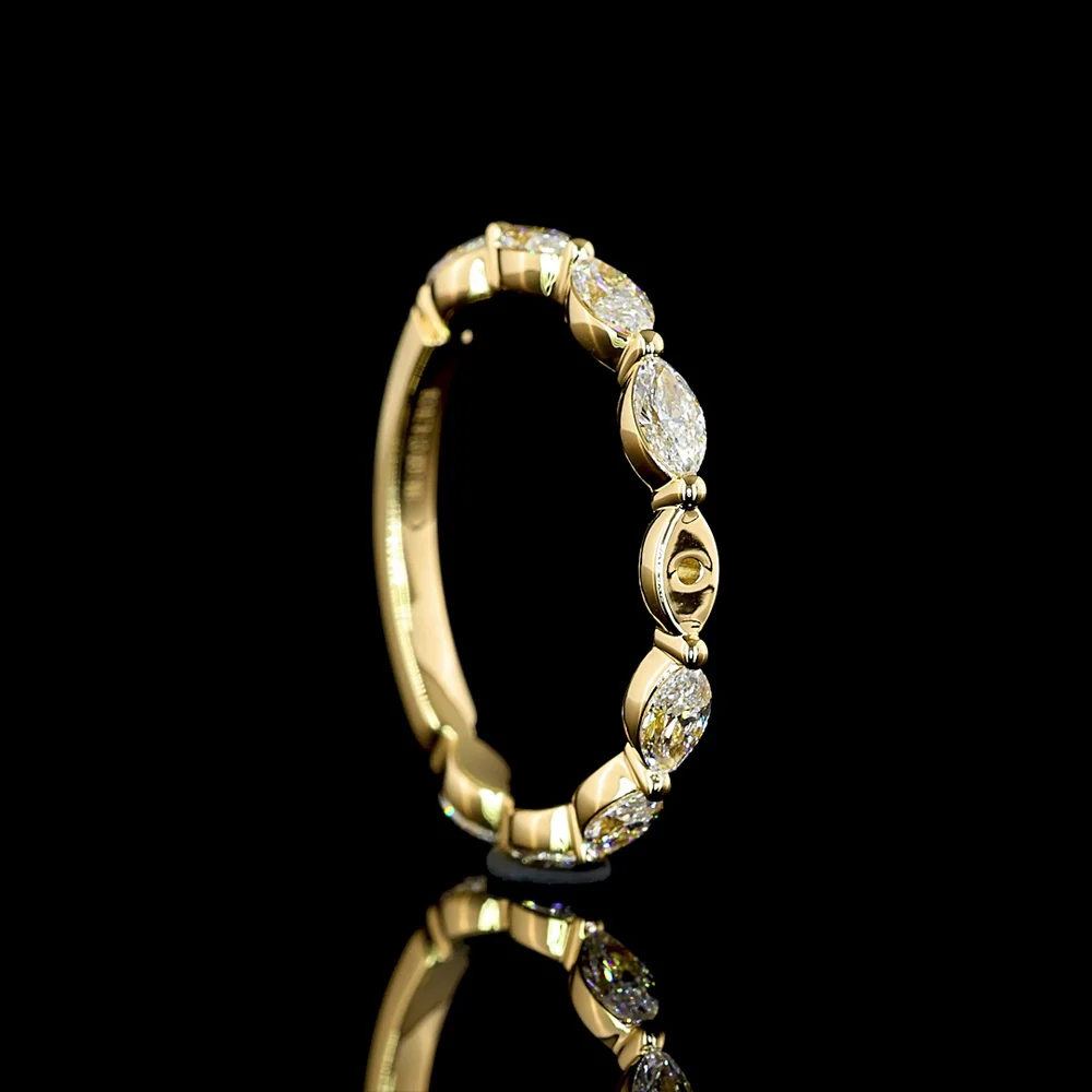 18K Yellow Gold East-West Marquise Cut Lab Diamond 3/4 Eternity Band - 0.70 Carat Total Weight, E-F Color, VS Clarity - Covaloro Fine Jewelry - Image 3
