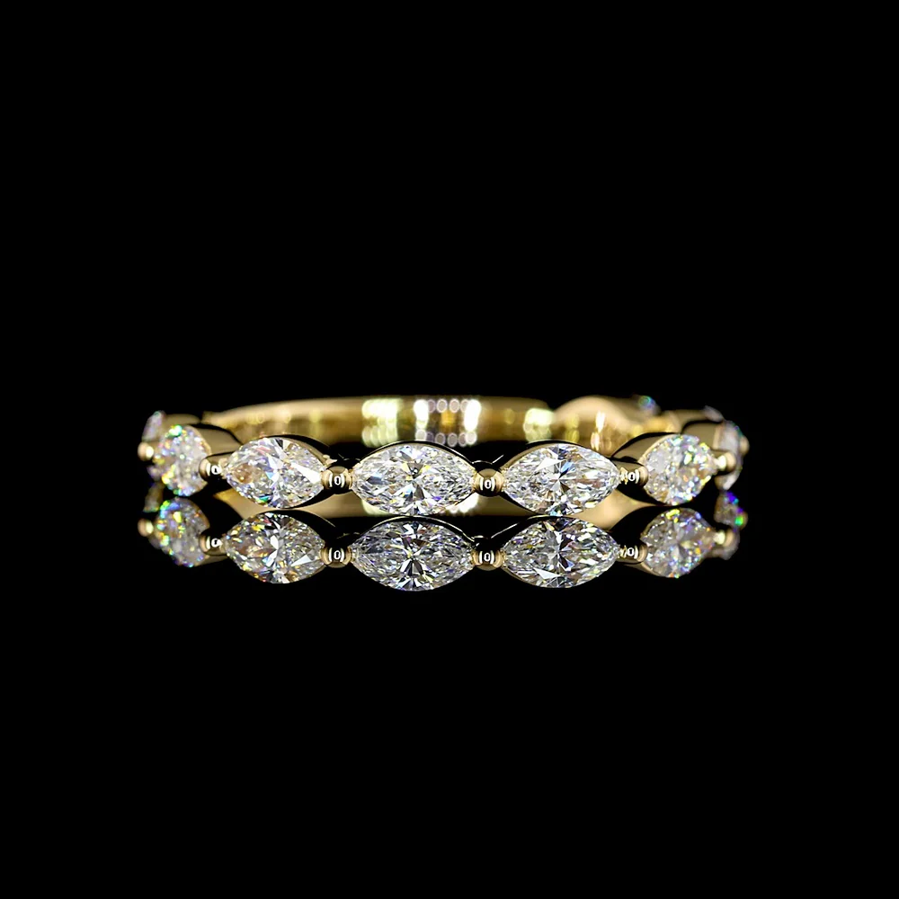 18K Yellow Gold East-West Marquise Cut Lab Diamond 3/4 Eternity Band - 0.82 Carat Total Weight (E-F Color, VS Clarity) - Covaloro Fine Jewelry