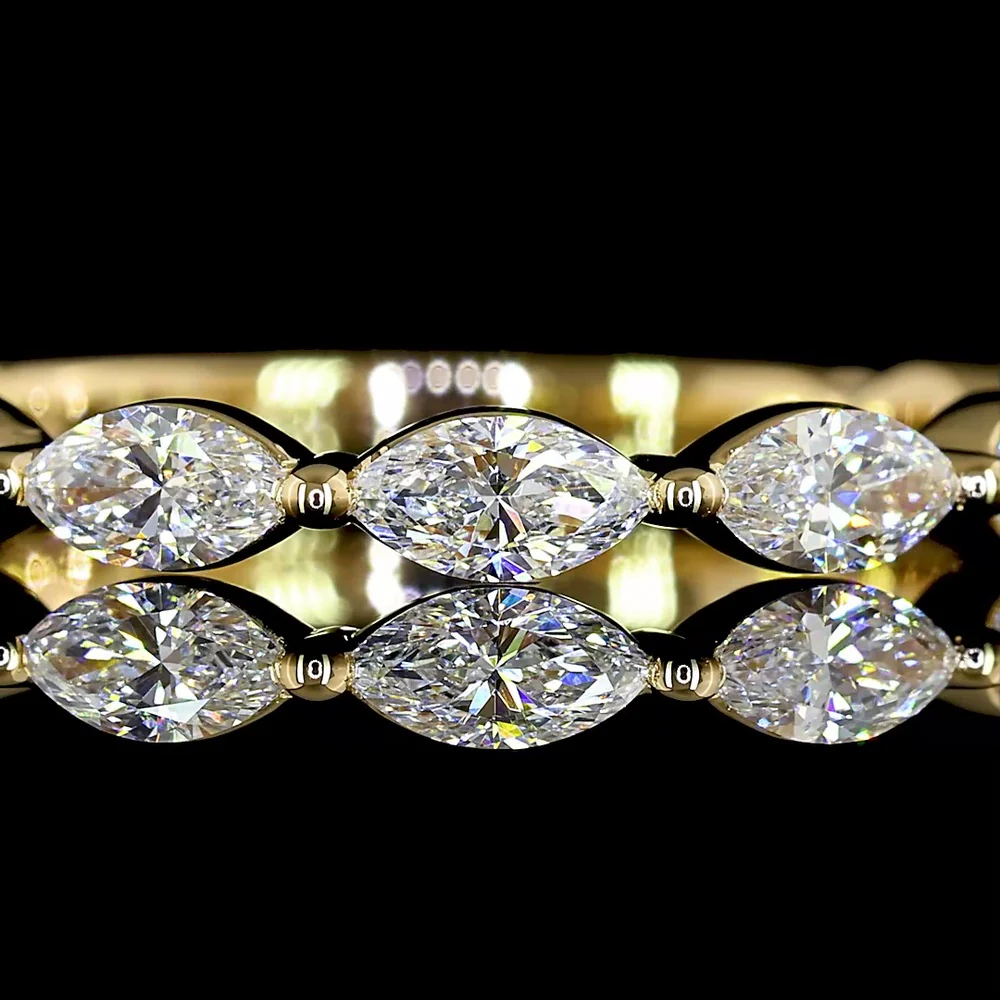 18K Yellow Gold East-West Marquise Cut Lab Diamond 3/4 Eternity Band - 0.82 Carat Total Weight (E-F Color, VS Clarity) - Covaloro Fine Jewelry - Image 2