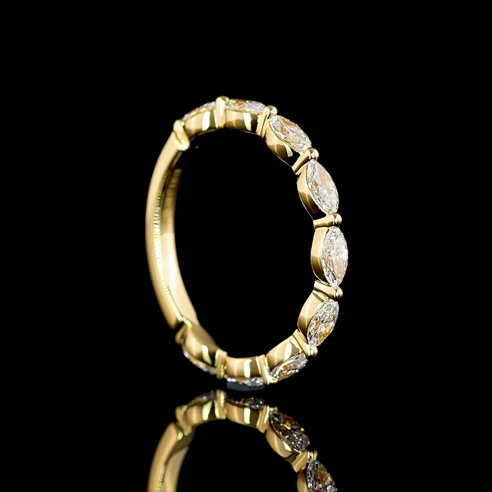 18K Yellow Gold East-West Marquise Cut Lab Diamond 3/4 Eternity Band - 0.82 Carat Total Weight (E-F Color, VS Clarity) - Covaloro Fine Jewelry - Image 3