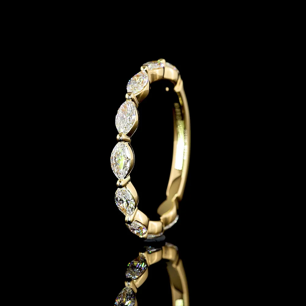 18K Yellow Gold East-West Marquise Cut Lab Diamond 3/4 Eternity Band - 0.82 Carat Total Weight (E-F Color, VS Clarity) - Covaloro Fine Jewelry - Image 4