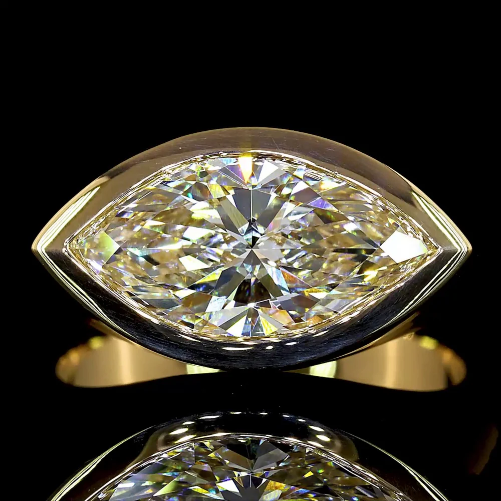 18K Yellow Gold East-West Marquise Cut Lab Diamond Solitaire Ring with Bezel Setting - 2.50 Carat Total Diamond Weight, E-F Color VS1 Clarity - Covaloro Fine Jewelry - Image 2