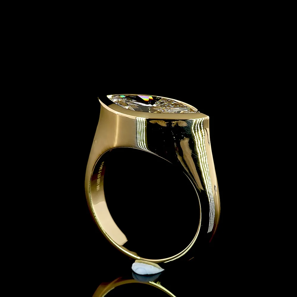 18K Yellow Gold East-West Marquise Cut Lab Diamond Solitaire Ring with Bezel Setting - 2.50 Carat Total Diamond Weight, E-F Color VS1 Clarity - Covaloro Fine Jewelry - Image 3