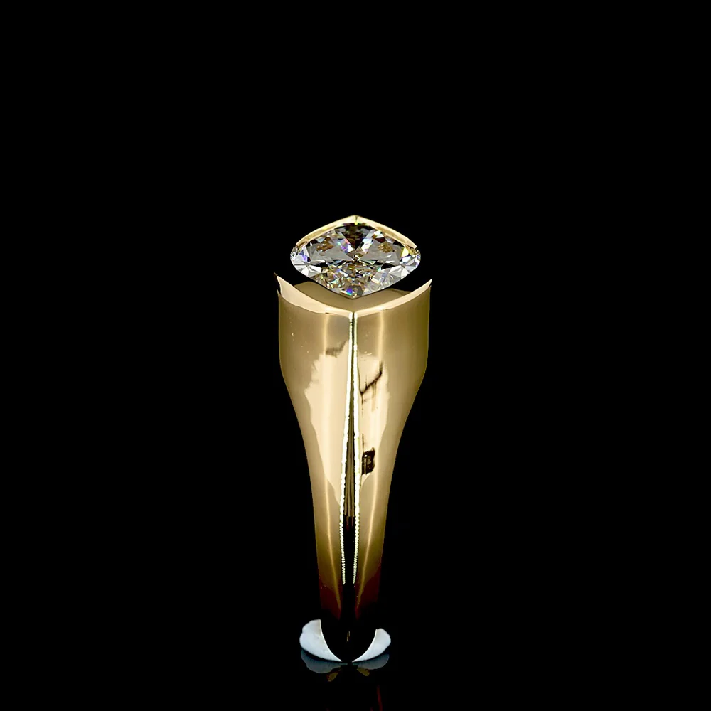 18K Yellow Gold East-West Marquise Cut Lab Diamond Solitaire Ring with Bezel Setting - 2.50 Carat Total Diamond Weight, E-F Color VS1 Clarity - Covaloro Fine Jewelry - Image 4