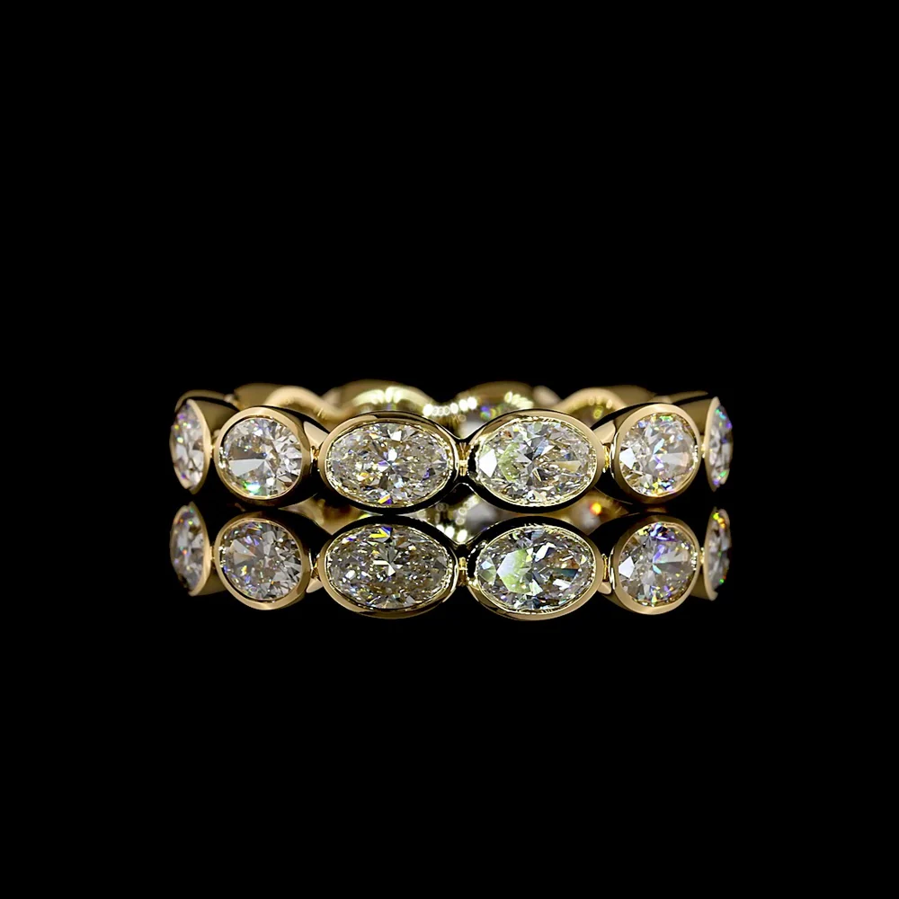 18K Yellow Gold East-West Oval Cut Lab Diamond Eternity Band - 2.00 Carat Total Weight, Bezel Set, 12 Stones E-F VS1 - Covaloro Fine Jewelry