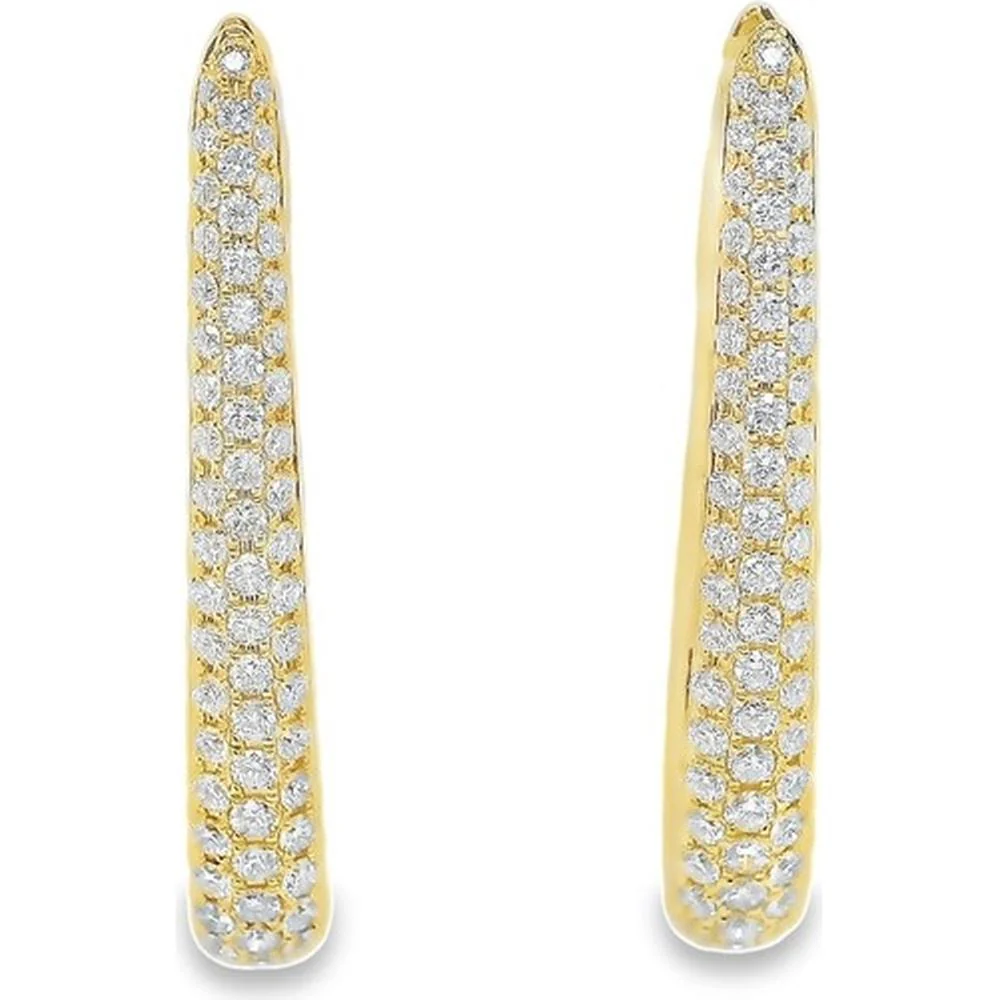 18K Yellow Gold Elongated Hoop Earrings with Pavé Set Round Diamonds by Afarin