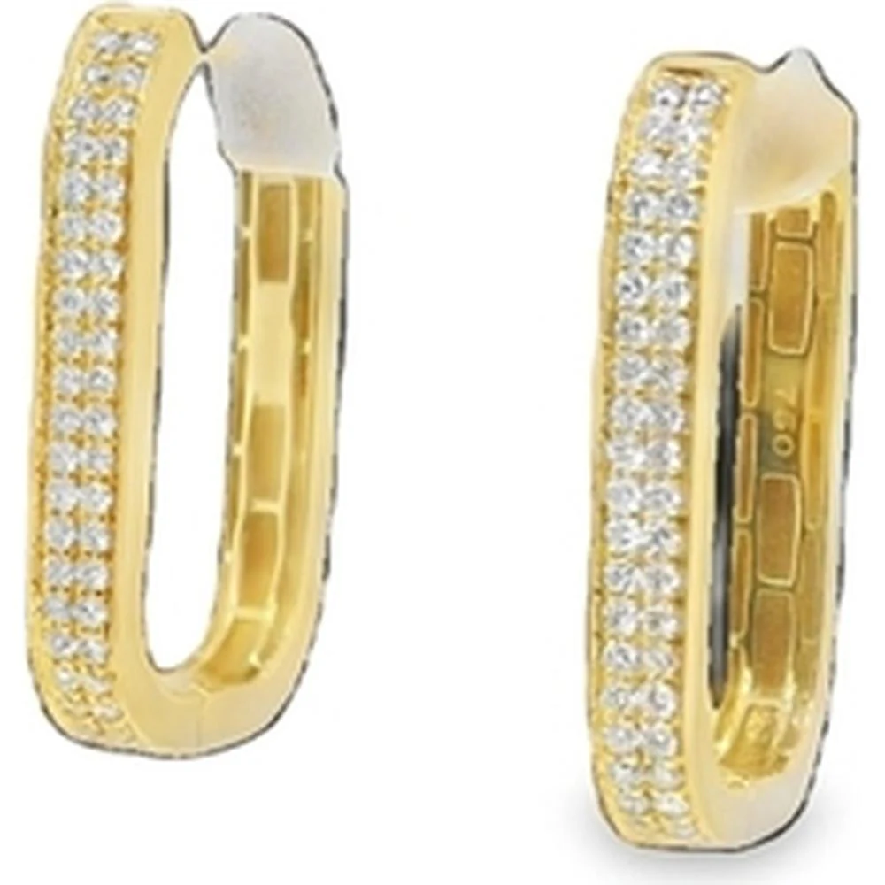 18K Yellow Gold Elongated Huggie Earrings with Front-Facing Diamonds by Afarin