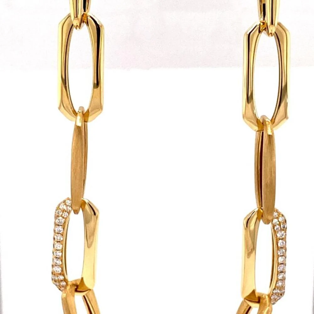 18K Yellow Gold Elongated Link Drop Earrings with Diamond Accents by Afarin