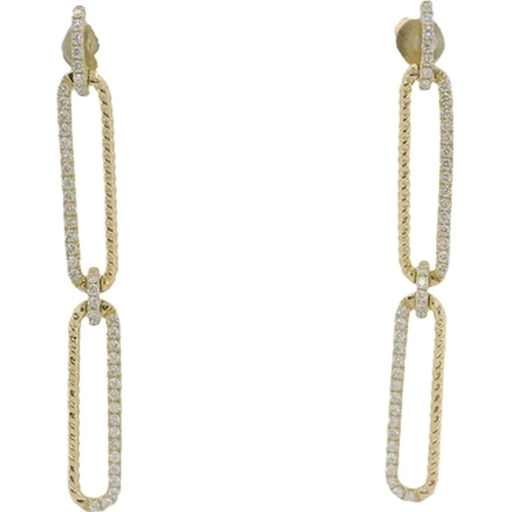 18K Yellow Gold Elongated Open Link Drop Earrings with Diamonds by Afarin