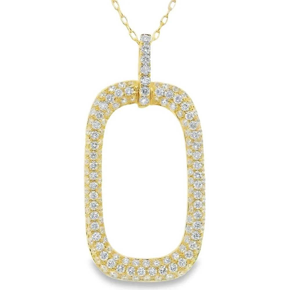 18K Yellow Gold Elongated Oval Diamond Pave Pendant Necklace by Afarin