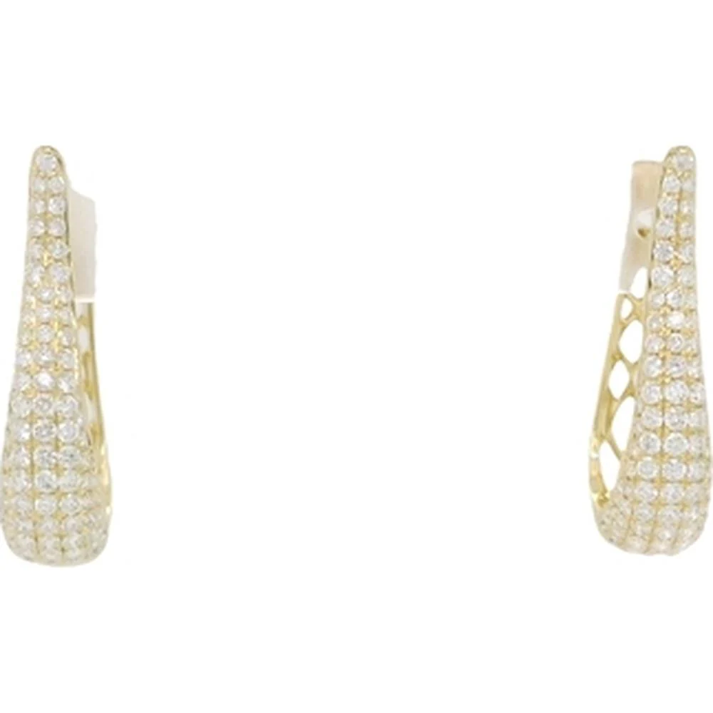 18K Yellow Gold Elongated Teardrop Huggie Earrings with Round Diamonds by Afarin