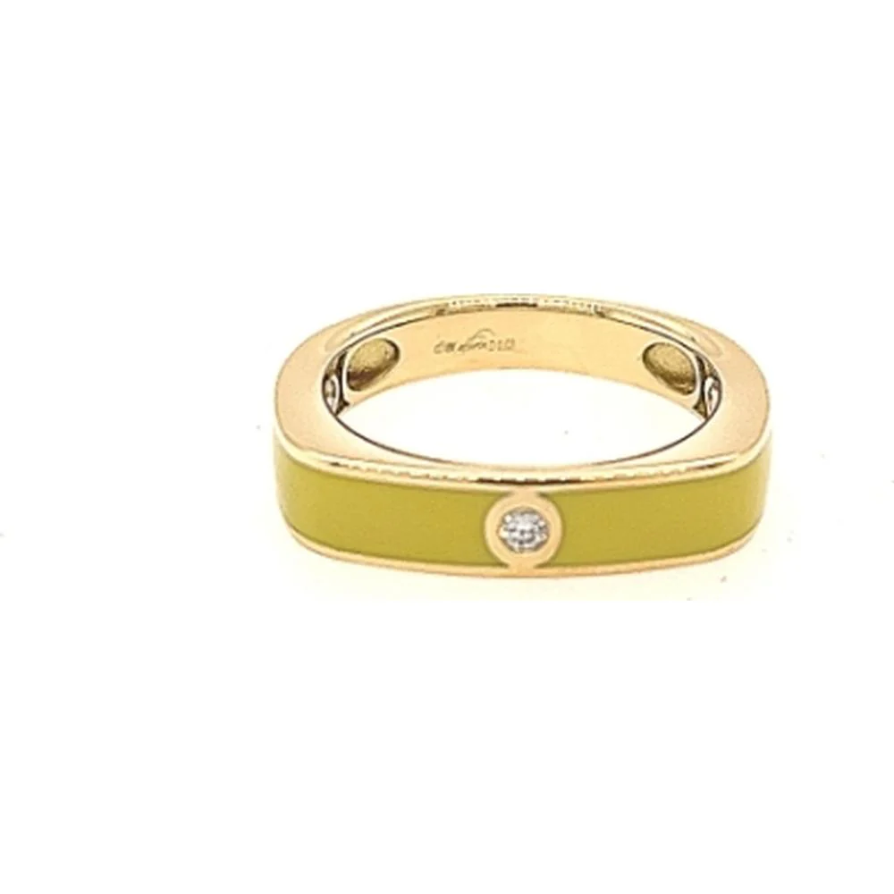18K Yellow Gold Enamel Band Ring with Center Round Diamond by Afarin