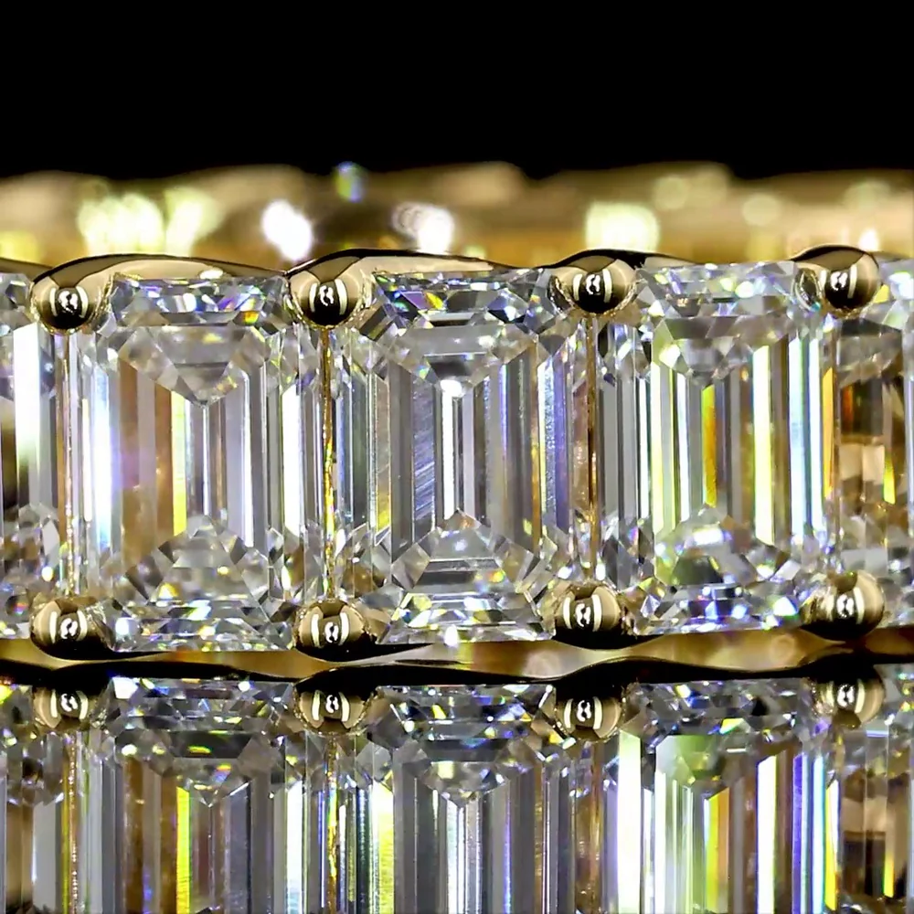 18K Yellow Gold Eternity Band with 21 Emerald Cut Lab Diamonds - 5.33 Carats Total Diamond Weight, E-F Color, VS1 Clarity - Covaloro Fine Jewelry - Image 2