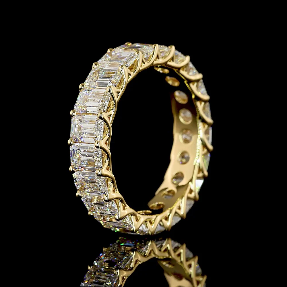 18K Yellow Gold Eternity Band with 21 Emerald Cut Lab Diamonds - 5.33 Carats Total Diamond Weight, E-F Color, VS1 Clarity - Covaloro Fine Jewelry - Image 4
