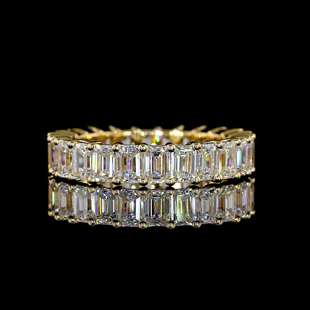 18K Yellow Gold Eternity Band with 24 Prong-Set Emerald Cut Lab Diamonds - 3.83 Carats Total Diamond Weight - Covaloro Fine Jewelry