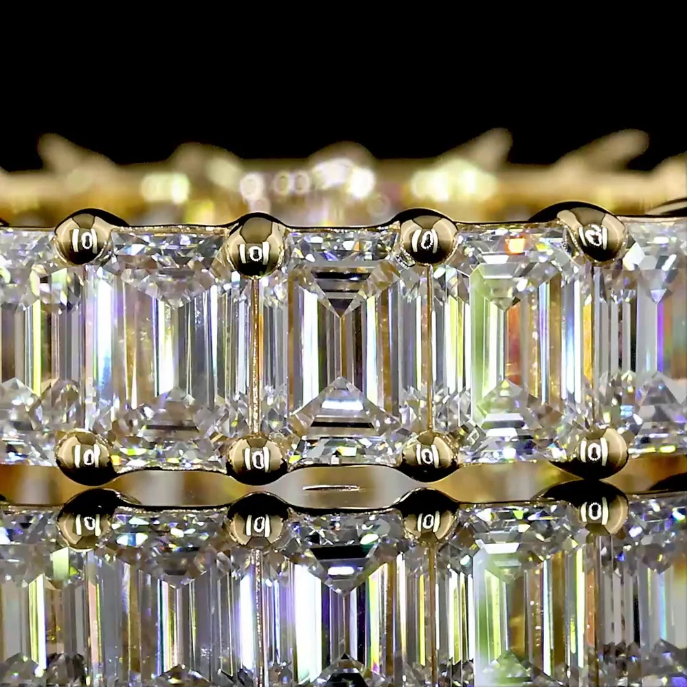 18K Yellow Gold Eternity Band with 24 Prong-Set Emerald Cut Lab Diamonds - 3.83 Carats Total Diamond Weight - Covaloro Fine Jewelry - Image 2