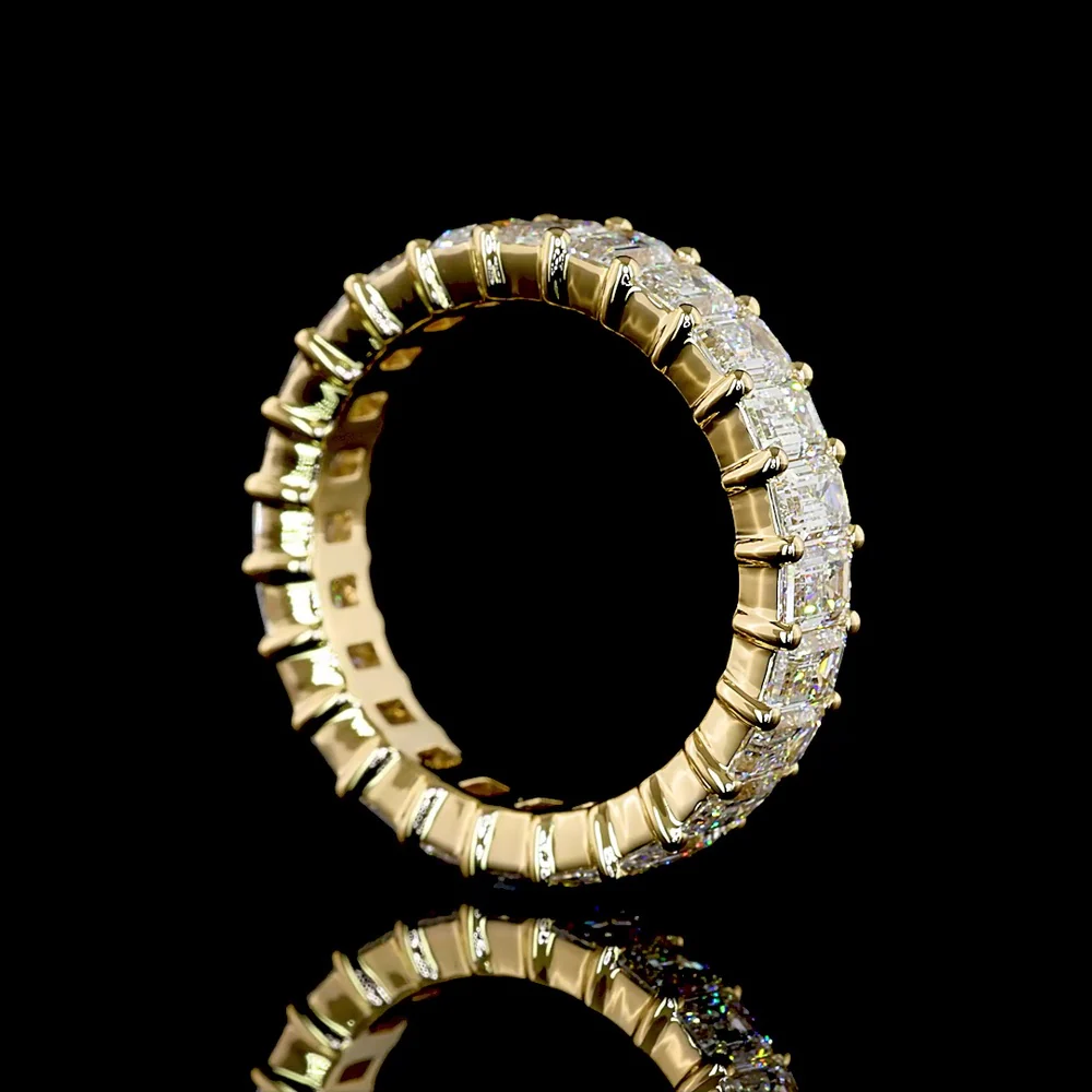 18K Yellow Gold Eternity Band with 24 Prong-Set Emerald Cut Lab Diamonds - 3.83 Carats Total Diamond Weight - Covaloro Fine Jewelry - Image 3