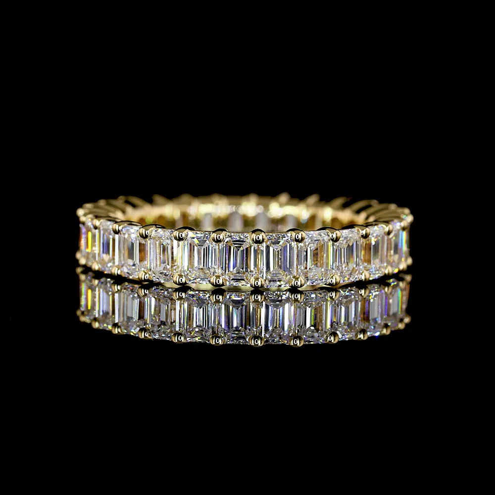 18K Yellow Gold Eternity Band with 27 Prong Set Emerald Cut Lab Diamonds - 2.85 Carats Total Diamond Weight - Covaloro Fine Jewelry