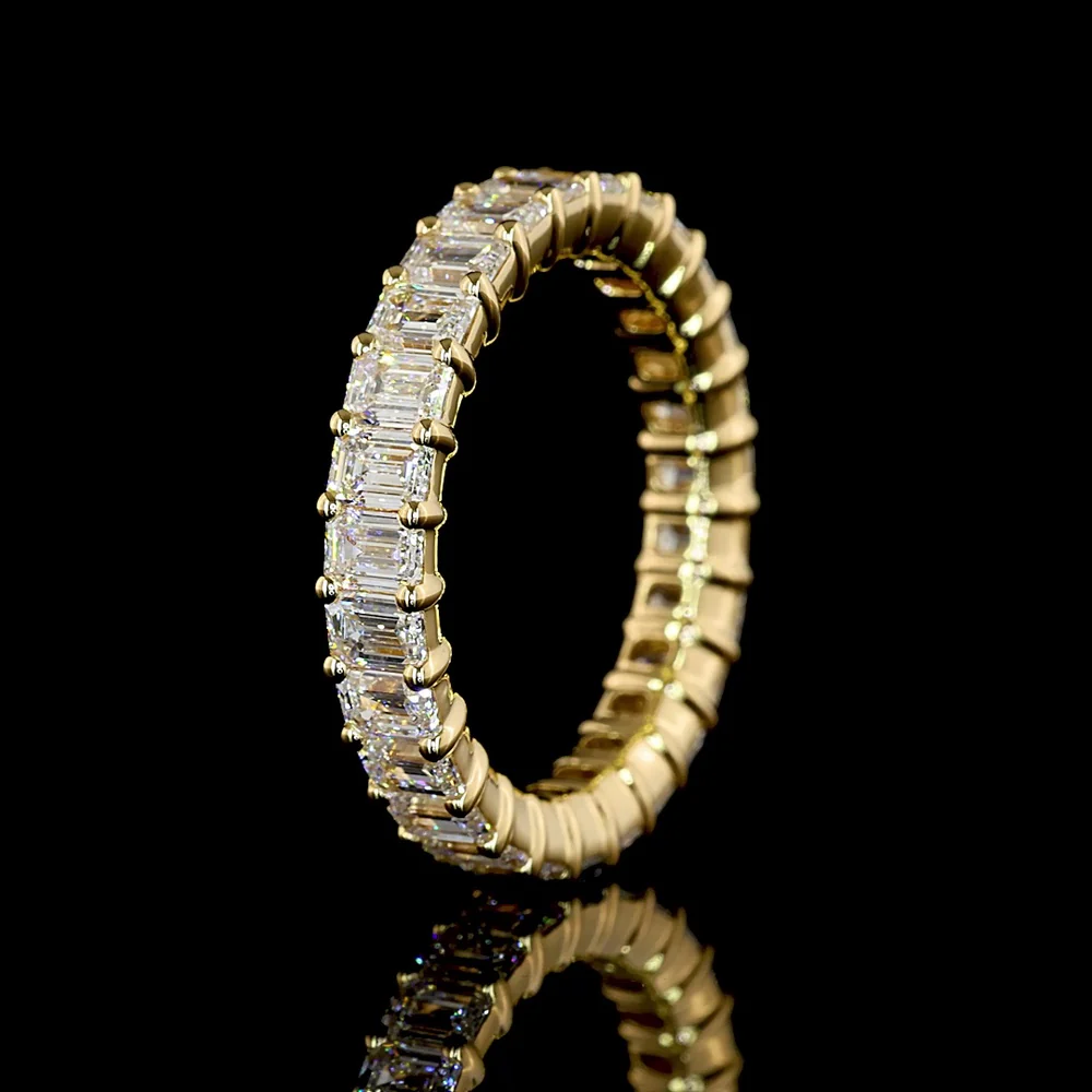 18K Yellow Gold Eternity Band with 27 Prong-Set Emerald Cut Lab Diamonds - 3.06 Carat Total Weight - Covaloro Fine Jewelry - Image 4