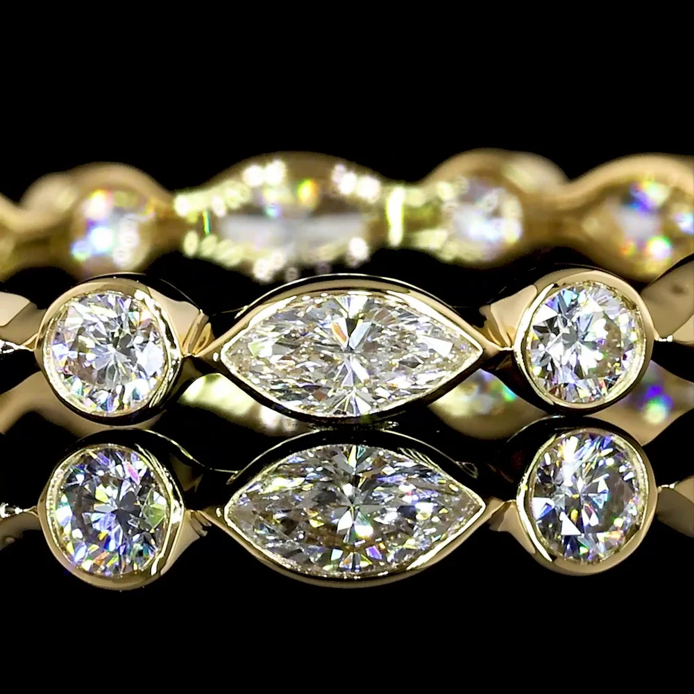 18K Yellow Gold Eternity Band with Alternating Bezel Set Marquise and Round Lab Diamonds - 0.70 Carat Total Weight - Covaloro Fine Jewelry - Image 2
