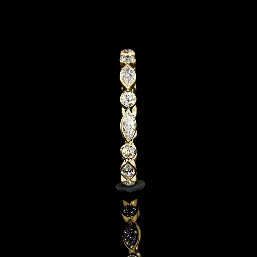 18K Yellow Gold Eternity Band with Alternating Bezel Set Marquise and Round Lab Diamonds - 0.70 Carat Total Weight - Covaloro Fine Jewelry - Image 3