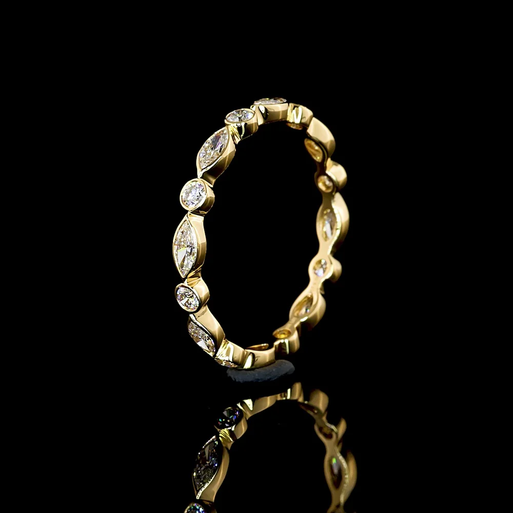 18K Yellow Gold Eternity Band with Alternating Bezel Set Marquise and Round Lab Diamonds - 0.70 Carat Total Weight - Covaloro Fine Jewelry - Image 4
