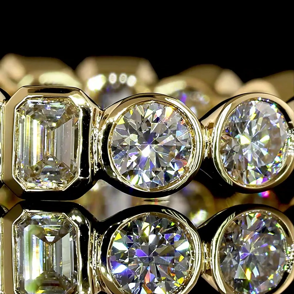 18K Yellow Gold Eternity Band with Bezel Set Brilliant and Emerald Cut Lab Diamonds - 2.55 Carats Total Diamond Weight - Covaloro Fine Jewelry - Image 2