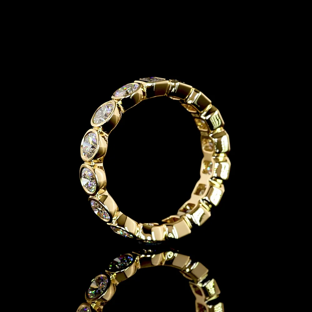 18K Yellow Gold Eternity Band with Bezel Set Brilliant and Emerald Cut Lab Diamonds - 2.55 Carats Total Diamond Weight - Covaloro Fine Jewelry - Image 4