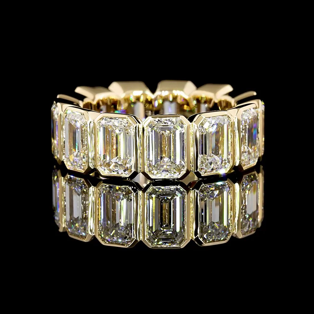 18K Yellow Gold Eternity Band with Bezel Set Emerald Cut Lab Diamonds - 8.12 Carat Total Diamond Weight, E-F Color VS1 Clarity - Covaloro Fine Jewelry