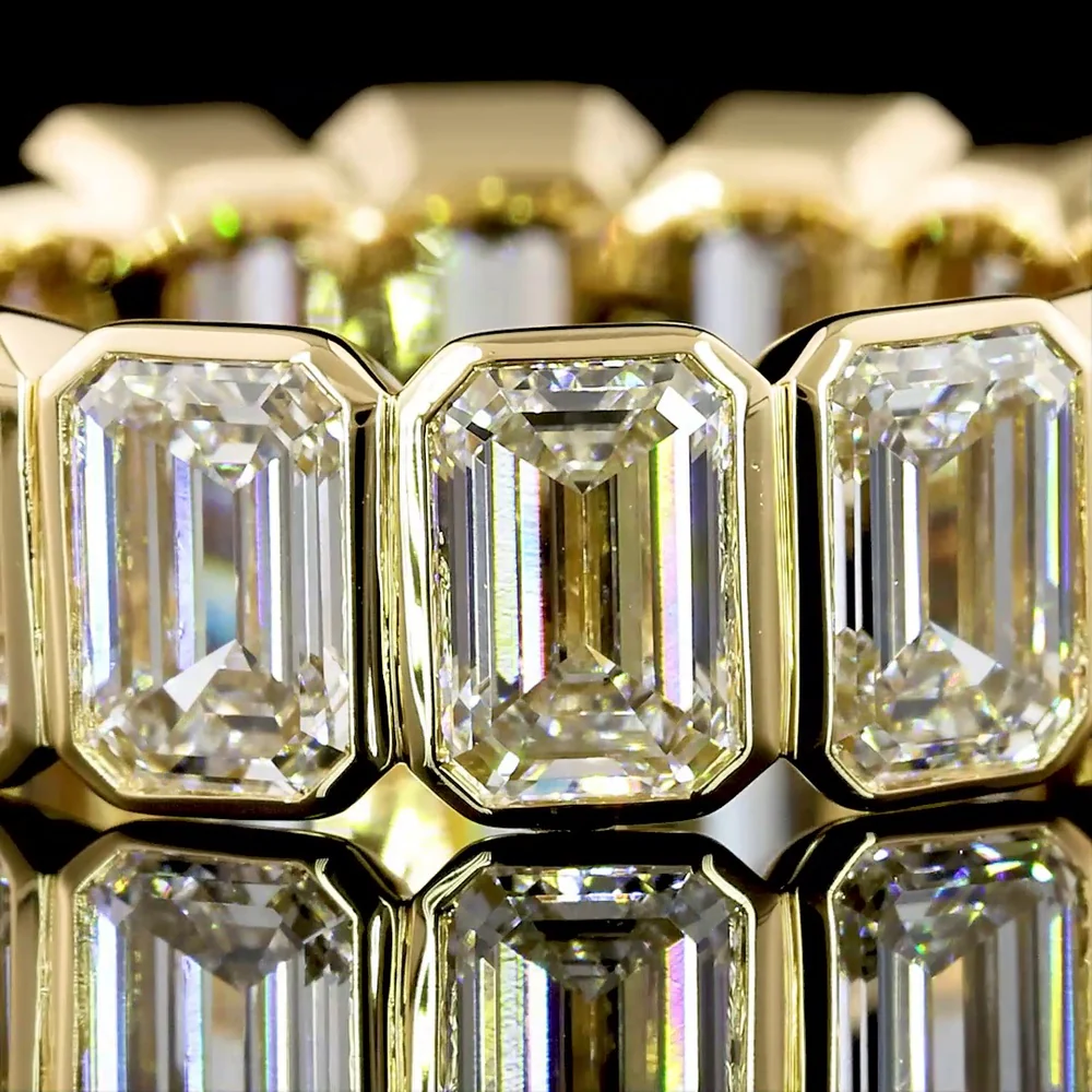 18K Yellow Gold Eternity Band with Bezel-Set Emerald Cut Lab Diamonds - 8.79 Carat Total Weight (E-F Color, VS2 Clarity) - Covaloro Fine Jewelry - Image 3