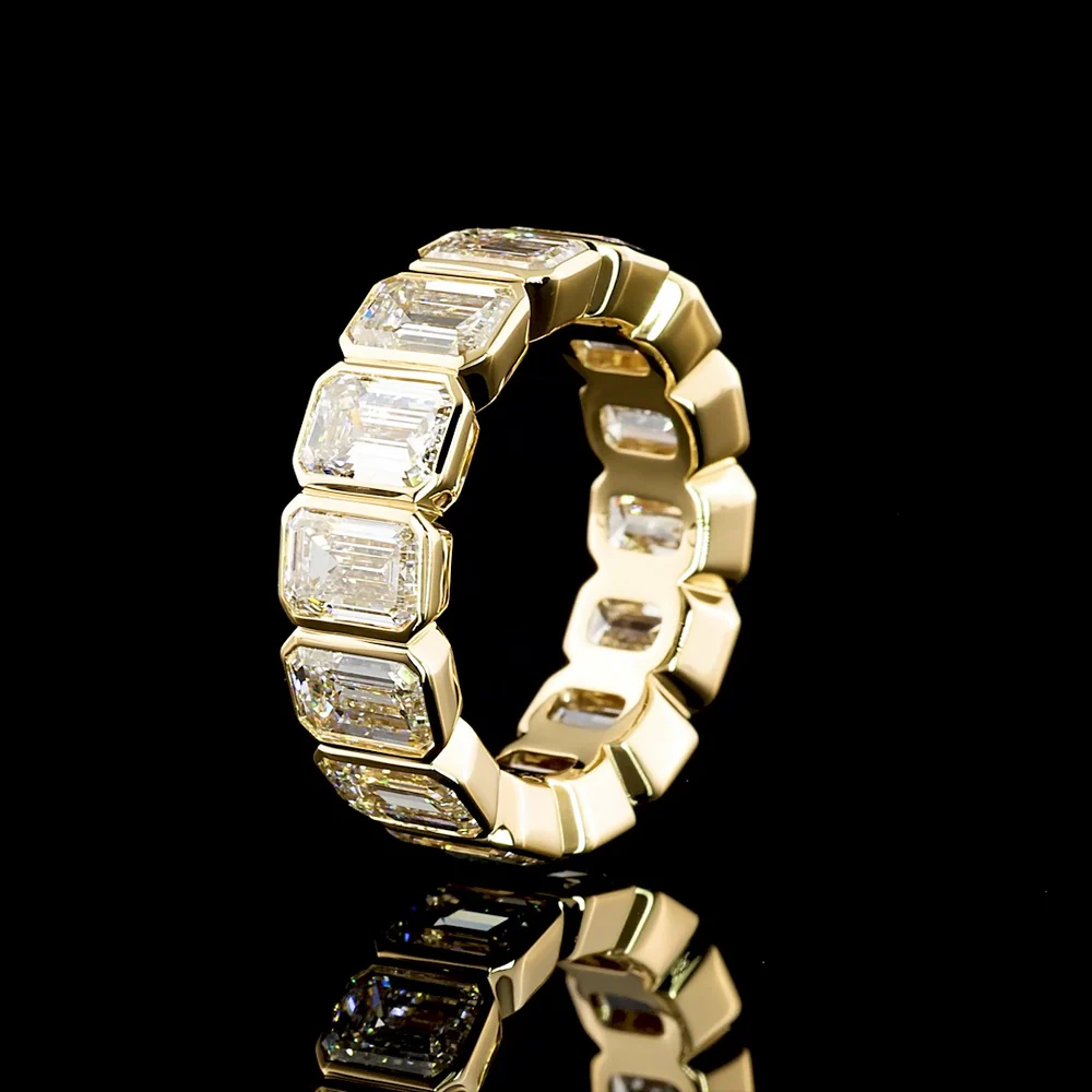 18K Yellow Gold Eternity Band with Bezel-Set Emerald Cut Lab Diamonds - 8.79 Carat Total Weight (E-F Color, VS2 Clarity) - Covaloro Fine Jewelry - Image 4