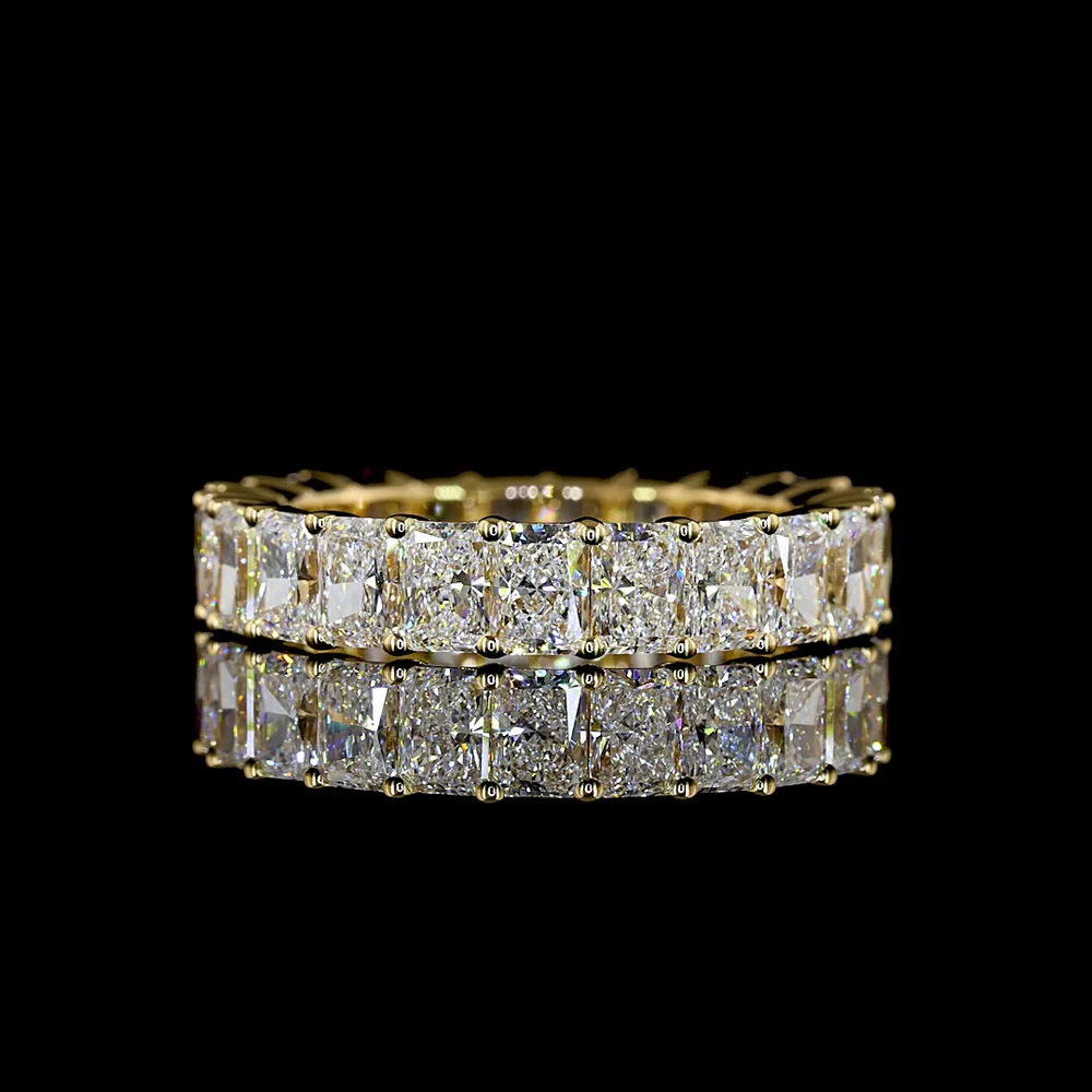 18K Yellow Gold Eternity Band with North-South Prong Set Radiant Cut Lab Diamonds - 3.74 Carat Total Weight - Covaloro Fine Jewelry